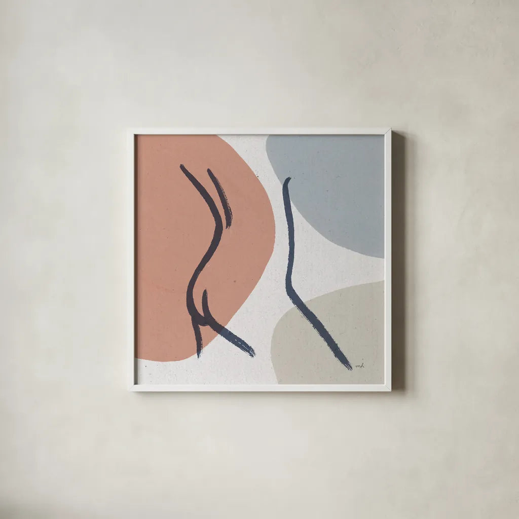 Line Figures III by Moira Hershey. Shown in a crisp white glass frame for a clean and minimalist style. Available as an archival giclee rolled canvas, fine art paper, or poster print. SKU 63773a.