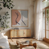 Line Figures III by Moira Hershey. Shown in a natural wood frame in a cozy modern living room. Available as an archival giclee rolled canvas, fine art paper, or poster print. SKU 63773a.