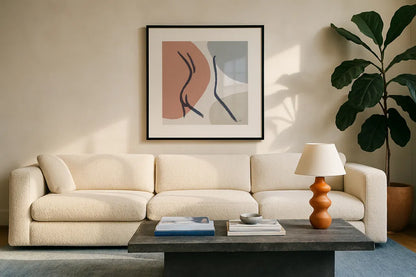 Line Figures III by Moira Hershey. Displayed in a glass frame with matte in a clean modern living room. Available as an archival giclee rolled canvas, fine art paper, or poster print. SKU 63773a.