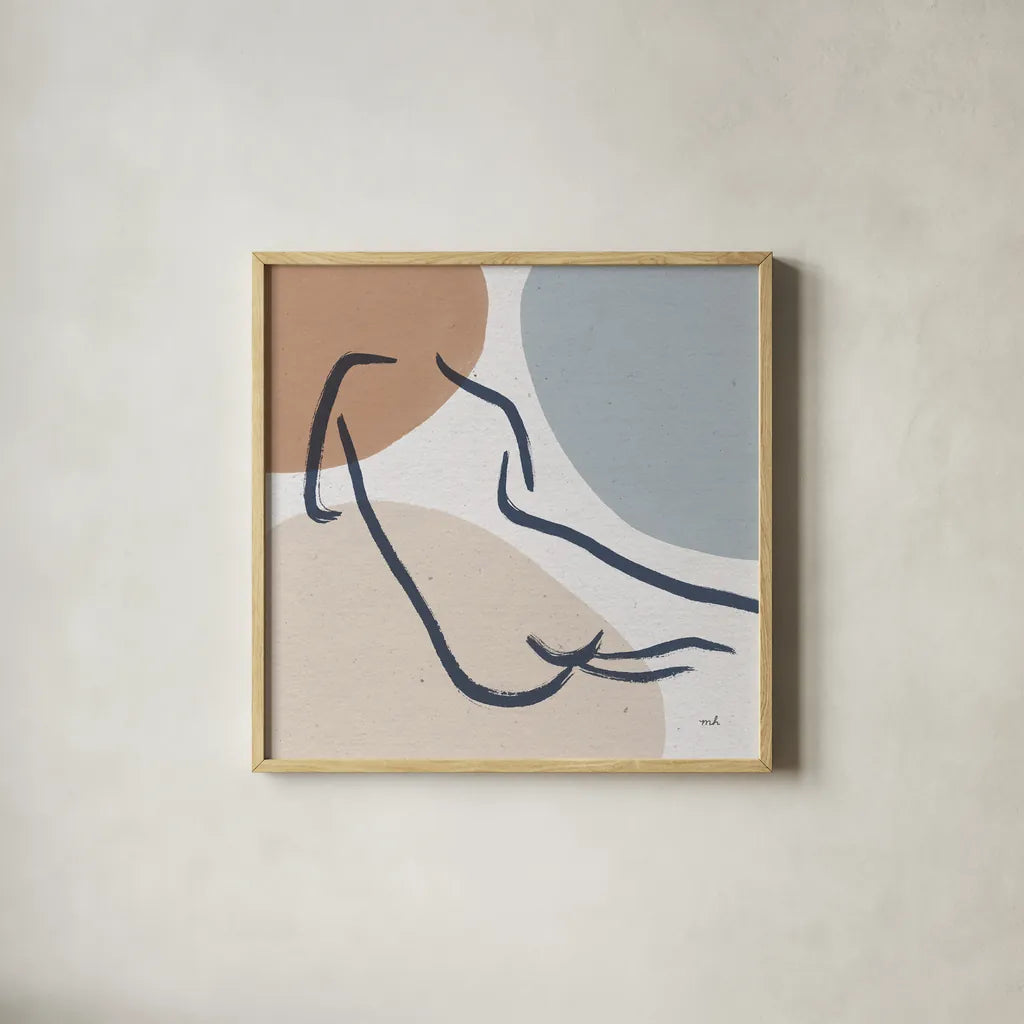 Line Figures IV by Moira Hershey. Shown in a natural wood glass frame for a timeless modern aesthetic. Available as an archival giclee rolled canvas, fine art paper, or poster print. SKU 63774a.