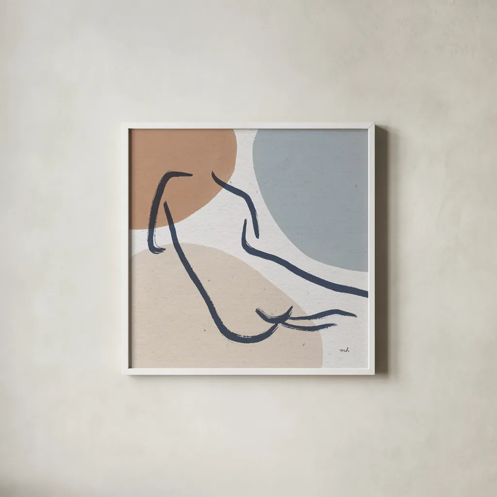 Line Figures IV by Moira Hershey. Shown in a crisp white glass frame for a clean and minimalist style. Available as an archival giclee rolled canvas, fine art paper, or poster print. SKU 63774a.