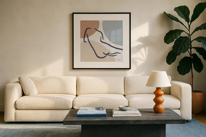 Line Figures IV by Moira Hershey. Displayed in a glass frame with matte in a clean modern living room. Available as an archival giclee rolled canvas, fine art paper, or poster print. SKU 63774a.