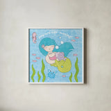 Magical Mermaid II by Moira Hershey. Shown in a crisp white glass frame for a clean and minimalist style. Available as an archival giclee rolled canvas, fine art paper, or poster print. SKU 29821a.