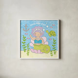 Magical Mermaid III by Moira Hershey. Shown in a crisp white glass frame for a clean and minimalist style. Available as an archival giclee rolled canvas, fine art paper, or poster print. SKU 29822a.