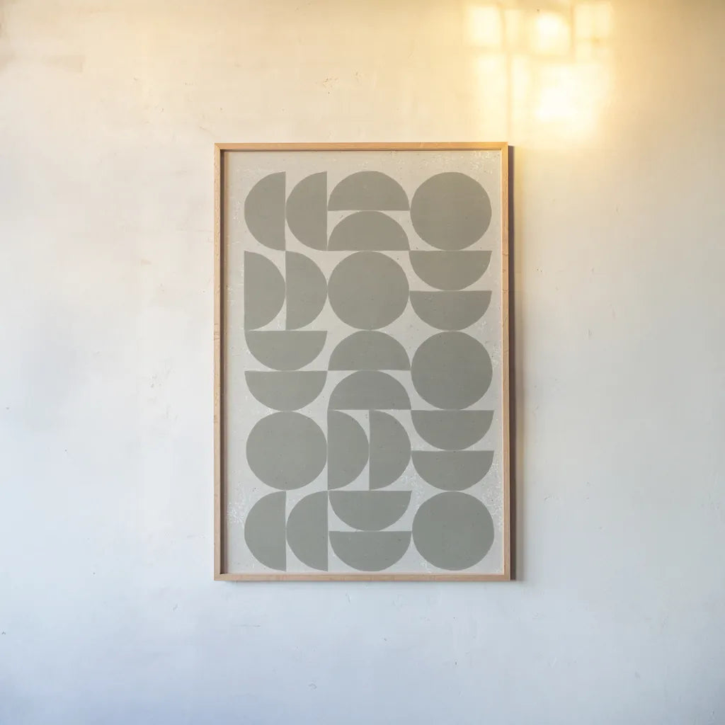 Make it Mod I v2 by Moira Hershey. shown as a paper print in a natural frame. Available as a archival giclee rolled canvas, fine art paper, or poster print. SKU 80612h.