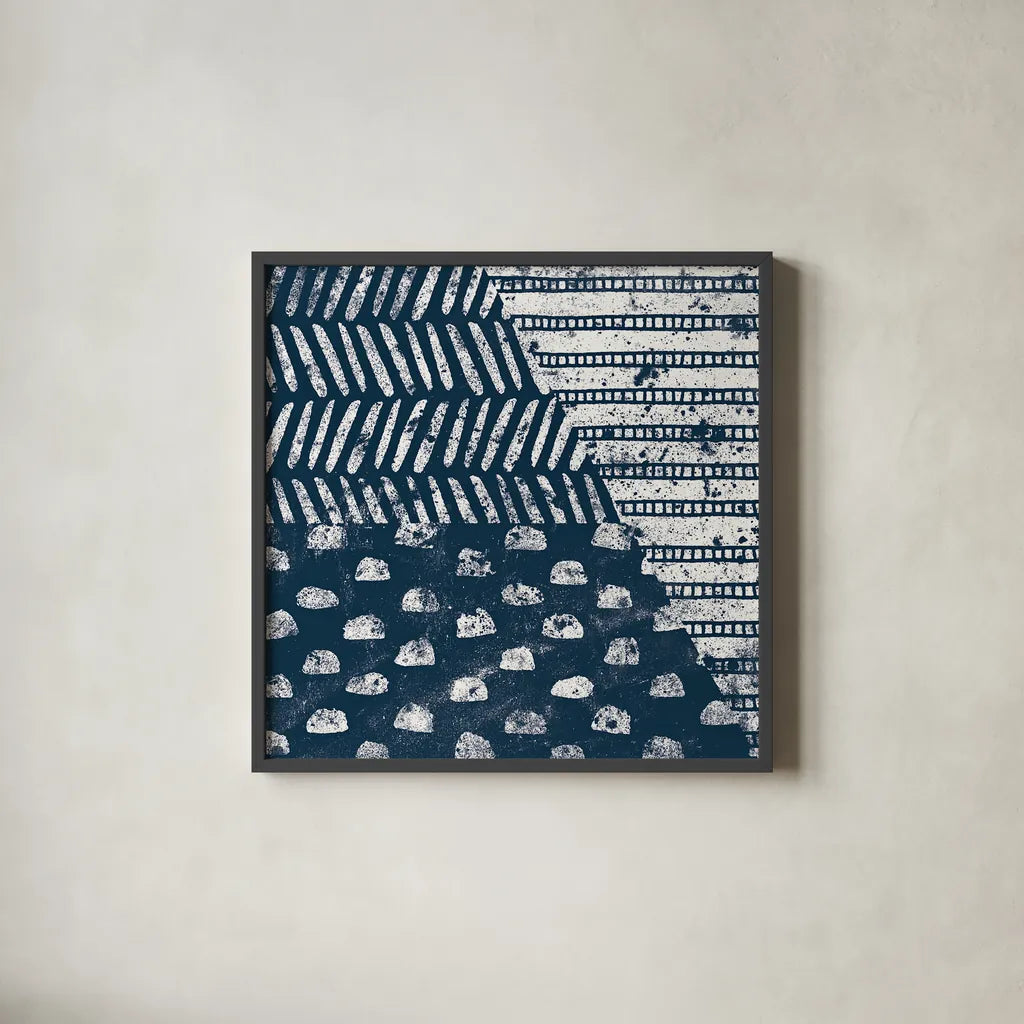 Mark Making Tile I by Moira Hershey. Shown in a sleek black glass frame for a contemporary gallery look. Available as an archival giclee rolled canvas, fine art paper, or poster print. SKU 33240a.