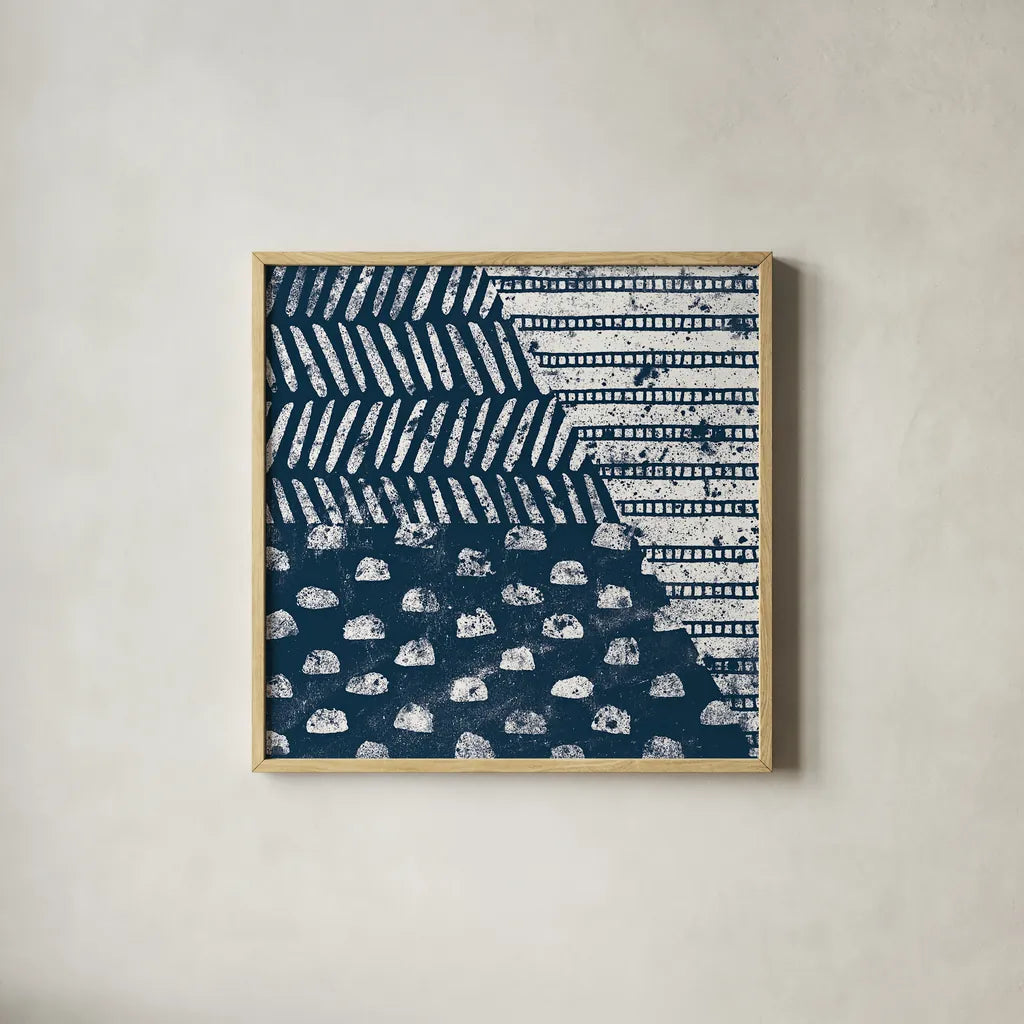 Mark Making Tile I by Moira Hershey. Shown in a natural wood glass frame for a timeless modern aesthetic. Available as an archival giclee rolled canvas, fine art paper, or poster print. SKU 33240a.