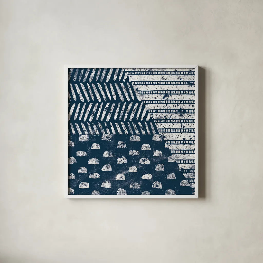 Mark Making Tile I by Moira Hershey. Shown in a crisp white glass frame for a clean and minimalist style. Available as an archival giclee rolled canvas, fine art paper, or poster print. SKU 33240a.