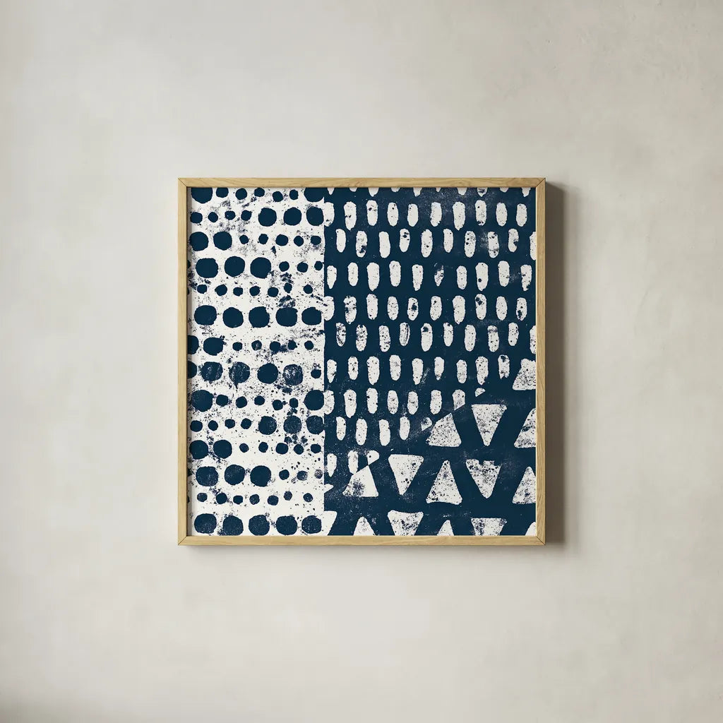 Mark Making Tile III by Moira Hershey. Shown in a natural wood glass frame for a timeless modern aesthetic. Available as an archival giclee rolled canvas, fine art paper, or poster print. SKU 33242a.