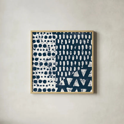 Mark Making Tile III by Moira Hershey. Shown in a natural wood glass frame for a timeless modern aesthetic. Available as an archival giclee rolled canvas, fine art paper, or poster print. SKU 33242a.