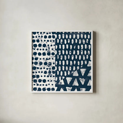 Mark Making Tile III by Moira Hershey. Shown in a crisp white glass frame for a clean and minimalist style. Available as an archival giclee rolled canvas, fine art paper, or poster print. SKU 33242a.