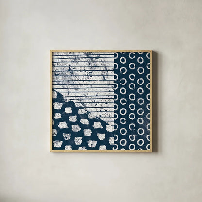 Mark Making Tile IV by Moira Hershey. Shown in a natural wood glass frame for a timeless modern aesthetic. Available as an archival giclee rolled canvas, fine art paper, or poster print. SKU 33243a.