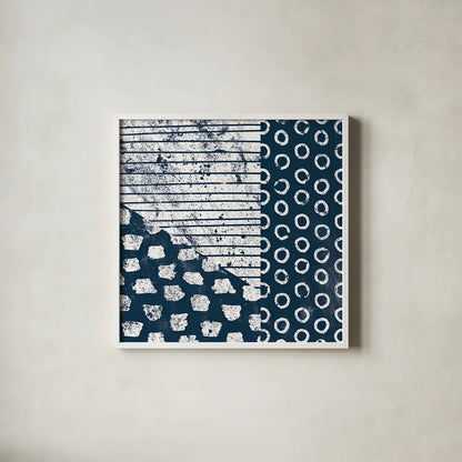 Mark Making Tile IV by Moira Hershey. Shown in a crisp white glass frame for a clean and minimalist style. Available as an archival giclee rolled canvas, fine art paper, or poster print. SKU 33243a.