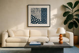 Mark Making Tile IV by Moira Hershey. Displayed in a glass frame with matte in a clean modern living room. Available as an archival giclee rolled canvas, fine art paper, or poster print. SKU 33243a.