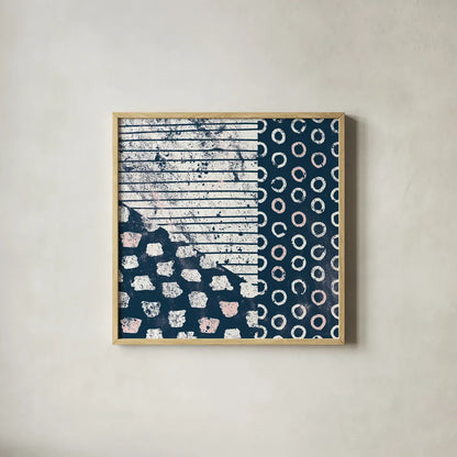 Mark Making Tile IV with Blush by Moira Hershey. Shown in a natural wood glass frame for a timeless modern aesthetic. Available as an archival giclee rolled canvas, fine art paper, or poster print. SKU 40800a.