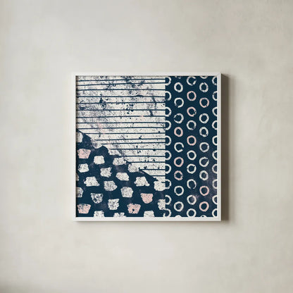 Mark Making Tile IV with Blush by Moira Hershey. Shown in a crisp white glass frame for a clean and minimalist style. Available as an archival giclee rolled canvas, fine art paper, or poster print. SKU 40800a.