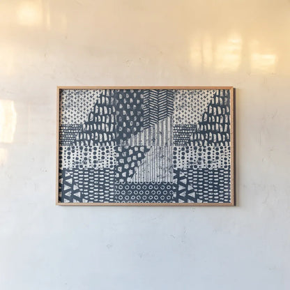 Mark Making Tile VI by Moira Hershey. shown as a paper print in a natural frame. Available as a archival giclee rolled canvas, fine art paper, or poster print. SKU 52898i.