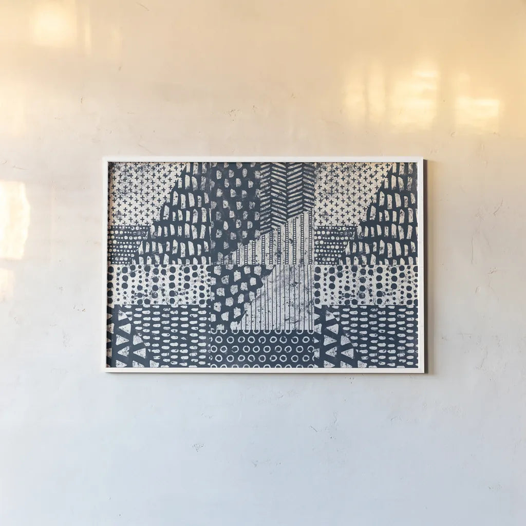 Mark Making Tile VI by Moira Hershey. shown as a paper print in a white frame. Available as a archival giclee rolled canvas, fine art paper, or poster print. SKU 52898i.