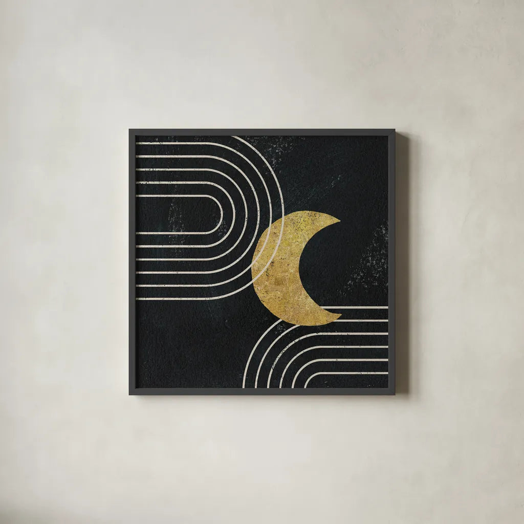 Midnight Moon I by Moira Hershey. Shown in a sleek black glass frame for a contemporary gallery look. Available as an archival giclee rolled canvas, fine art paper, or poster print. SKU 83620a.