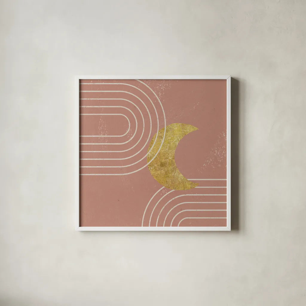 Midnight Moon I by Moira Hershey. Shown in a crisp white glass frame for a clean and minimalist style. Available as an archival giclee rolled canvas, fine art paper, or poster print. SKU 90911a.