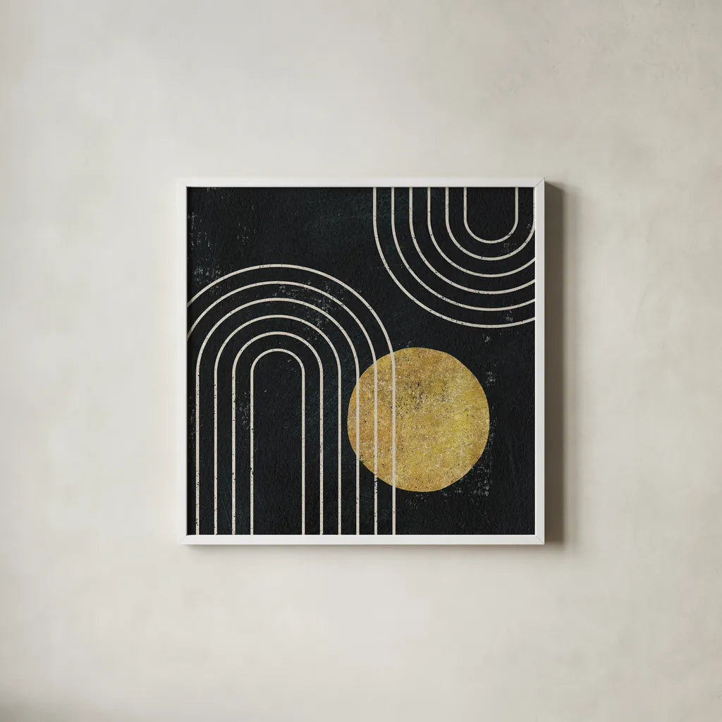 Midnight Moon II by Moira Hershey. Shown in a crisp white glass frame for a clean and minimalist style. Available as an archival giclee rolled canvas, fine art paper, or poster print. SKU 83621a.