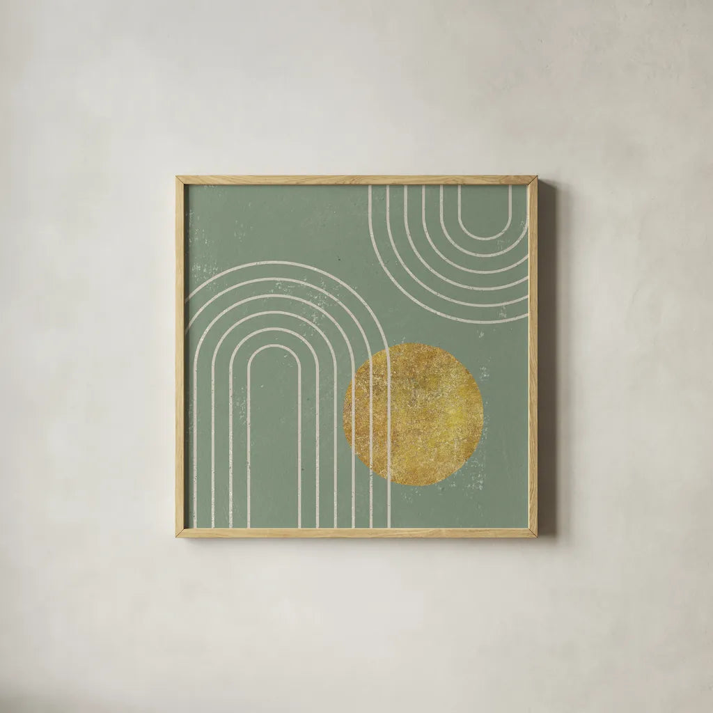 Midnight Moon II by Moira Hershey. Shown in a natural wood glass frame for a timeless modern aesthetic. Available as an archival giclee rolled canvas, fine art paper, or poster print. SKU 90912a.