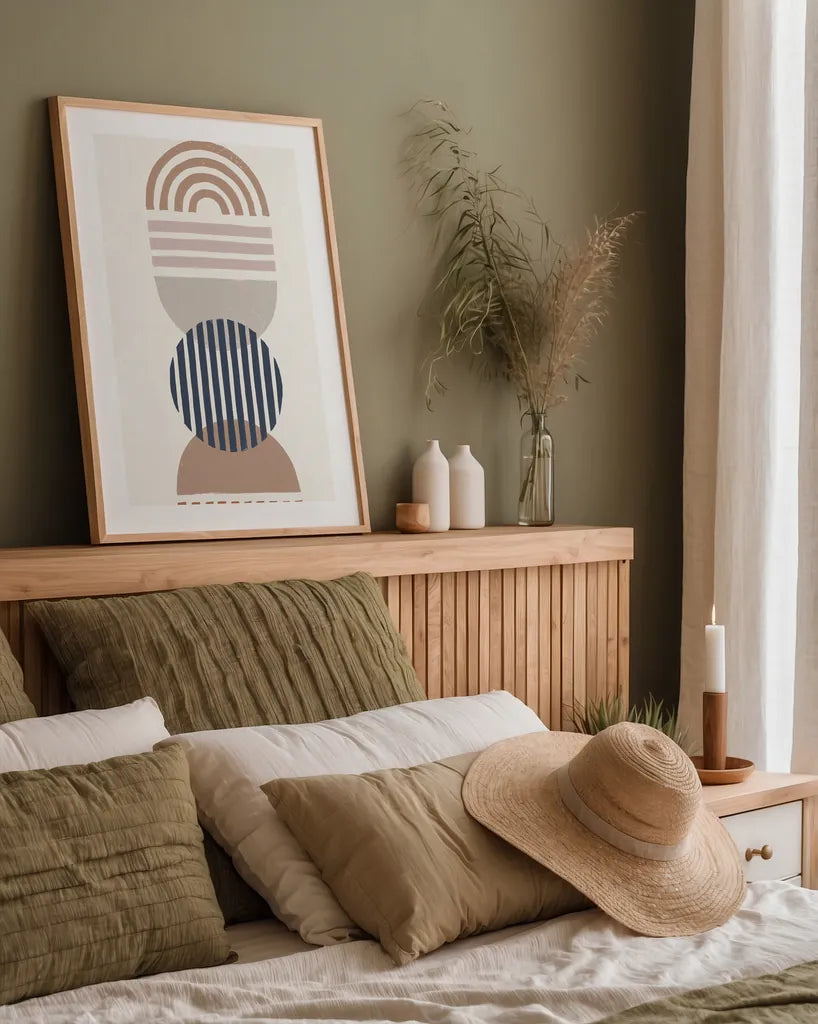 Modern Desert I by Moira Hershey. shown as a paper print in a natural frame. Available as a archival giclee rolled canvas, fine art paper, or poster print. SKU 66894h.