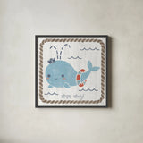 Nautical Friends I by Moira Hershey. Shown in a sleek black glass frame for a contemporary gallery look. Available as an archival giclee rolled canvas, fine art paper, or poster print. SKU 16327a.