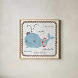 Nautical Friends I by Moira Hershey. Shown in a natural wood glass frame for a timeless modern aesthetic. Available as an archival giclee rolled canvas, fine art paper, or poster print. SKU 16327a.