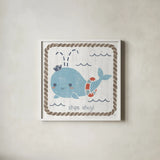 Nautical Friends I by Moira Hershey. Shown in a crisp white glass frame for a clean and minimalist style. Available as an archival giclee rolled canvas, fine art paper, or poster print. SKU 16327a.