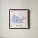 Nautical Friends I Girly by Moira Hershey. Shown in a sleek black glass frame for a contemporary gallery look. Available as an archival giclee rolled canvas, fine art paper, or poster print. SKU 38382a.