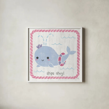 Nautical Friends I Girly by Moira Hershey. Shown in a crisp white glass frame for a clean and minimalist style. Available as an archival giclee rolled canvas, fine art paper, or poster print. SKU 38382a.