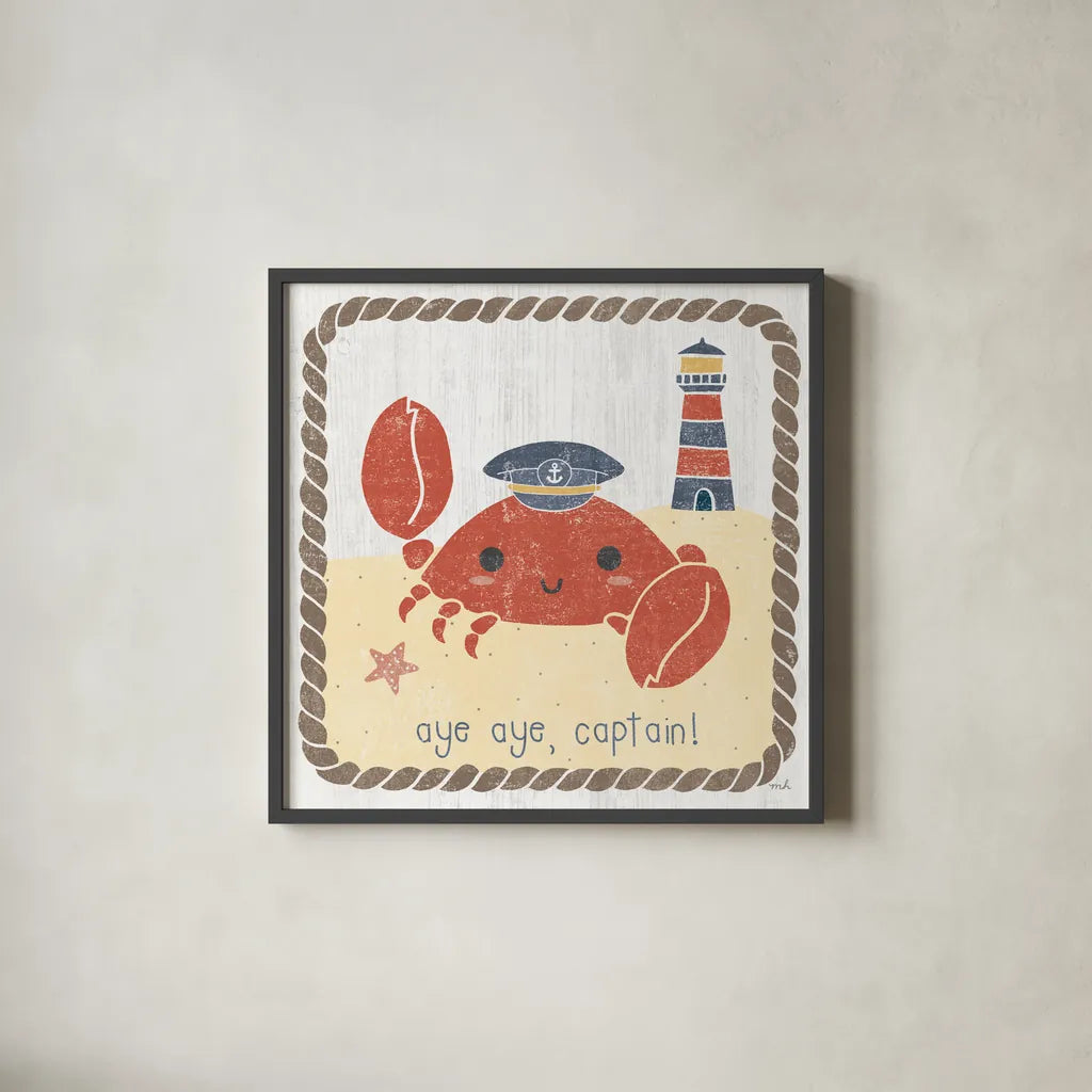 Nautical Friends II by Moira Hershey. Shown in a sleek black glass frame for a contemporary gallery look. Available as an archival giclee rolled canvas, fine art paper, or poster print. SKU 16755a.