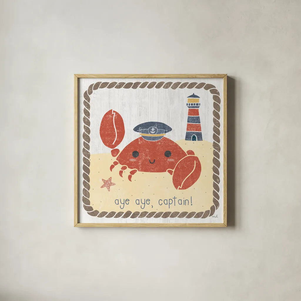 Nautical Friends II by Moira Hershey. Shown in a natural wood glass frame for a timeless modern aesthetic. Available as an archival giclee rolled canvas, fine art paper, or poster print. SKU 16755a.