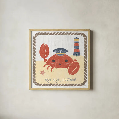 Nautical Friends II by Moira Hershey. Shown in a natural wood glass frame for a timeless modern aesthetic. Available as an archival giclee rolled canvas, fine art paper, or poster print. SKU 16755a.