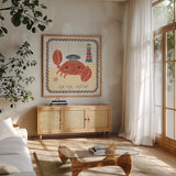 Nautical Friends II by Moira Hershey. Shown in a natural wood frame in a cozy modern living room. Available as an archival giclee rolled canvas, fine art paper, or poster print. SKU 16755a.