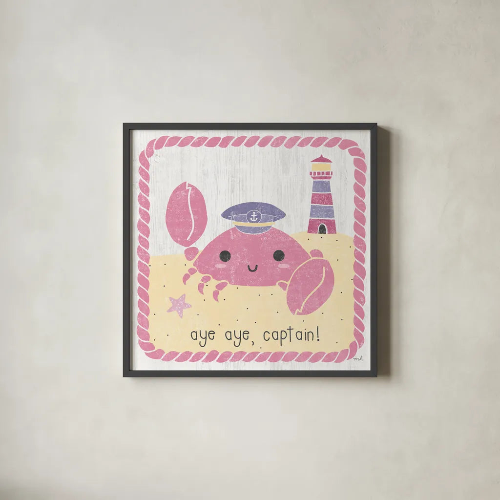 Nautical Friends II Girly by Moira Hershey. Shown in a sleek black glass frame for a contemporary gallery look. Available as an archival giclee rolled canvas, fine art paper, or poster print. SKU 16757a.