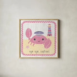 Nautical Friends II Girly by Moira Hershey. Shown in a natural wood glass frame for a timeless modern aesthetic. Available as an archival giclee rolled canvas, fine art paper, or poster print. SKU 16757a.