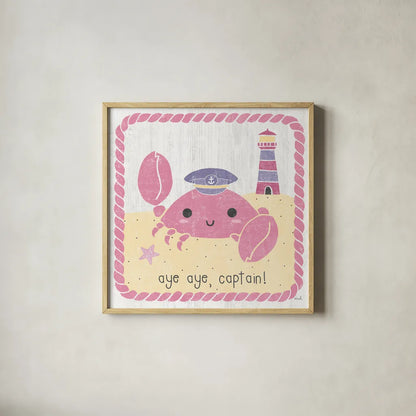 Nautical Friends II Girly by Moira Hershey. Shown in a natural wood glass frame for a timeless modern aesthetic. Available as an archival giclee rolled canvas, fine art paper, or poster print. SKU 16757a.