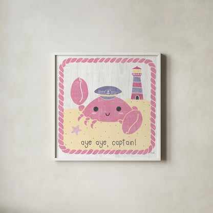 Nautical Friends II Girly by Moira Hershey. Shown in a crisp white glass frame for a clean and minimalist style. Available as an archival giclee rolled canvas, fine art paper, or poster print. SKU 16757a.