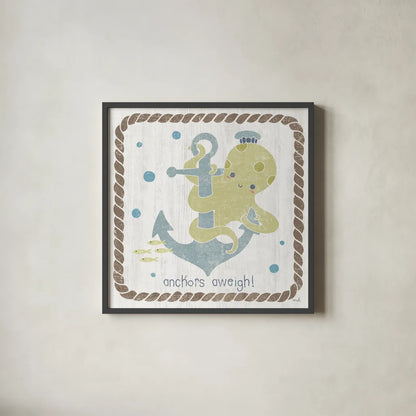 Nautical Friends III by Moira Hershey. Shown in a sleek black glass frame for a contemporary gallery look. Available as an archival giclee rolled canvas, fine art paper, or poster print. SKU 16756a.