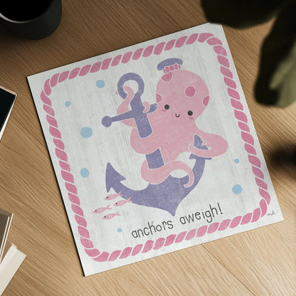 Nautical Friends III Girly by Moira Hershey. Shown as a detailed flat fine art print, highlighting archival giclee quality. Available as an archival giclee rolled canvas, fine art paper, or poster print. SKU 16758a.