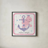 Nautical Friends III Girly by Moira Hershey. Shown in a sleek black glass frame for a contemporary gallery look. Available as an archival giclee rolled canvas, fine art paper, or poster print. SKU 16758a.
