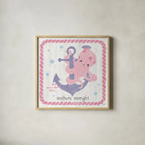 Nautical Friends III Girly by Moira Hershey. Shown in a natural wood glass frame for a timeless modern aesthetic. Available as an archival giclee rolled canvas, fine art paper, or poster print. SKU 16758a.