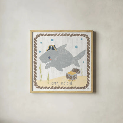 Nautical Friends IV by Moira Hershey. Shown in a natural wood glass frame for a timeless modern aesthetic. Available as an archival giclee rolled canvas, fine art paper, or poster print. SKU 16330a.