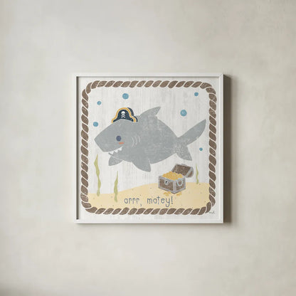 Nautical Friends IV by Moira Hershey. Shown in a crisp white glass frame for a clean and minimalist style. Available as an archival giclee rolled canvas, fine art paper, or poster print. SKU 16330a.