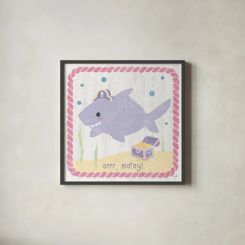 Nautical Friends IV Girly by Moira Hershey. Shown in a sleek black glass frame for a contemporary gallery look. Available as an archival giclee rolled canvas, fine art paper, or poster print. SKU 38383a.