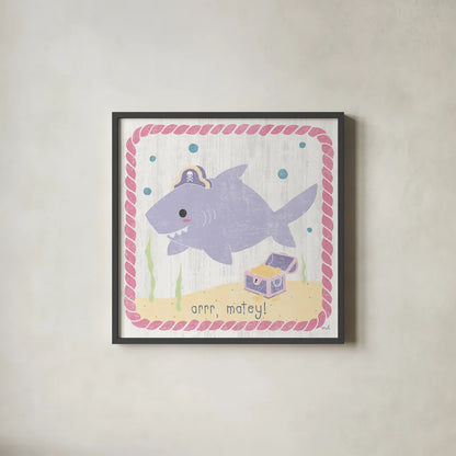 Nautical Friends IV Girly by Moira Hershey. Shown in a sleek black glass frame for a contemporary gallery look. Available as an archival giclee rolled canvas, fine art paper, or poster print. SKU 38383a.