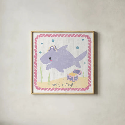 Nautical Friends IV Girly by Moira Hershey. Shown in a natural wood glass frame for a timeless modern aesthetic. Available as an archival giclee rolled canvas, fine art paper, or poster print. SKU 38383a.