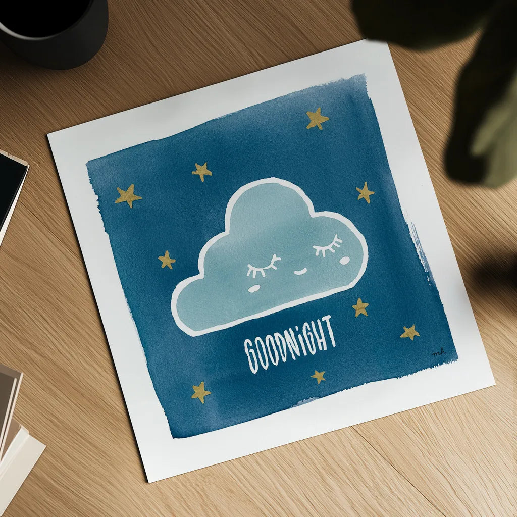 Night Sky Goodnight by Moira Hershey. Shown as a detailed flat fine art print, highlighting archival giclee quality. Available as an archival giclee rolled canvas, fine art paper, or poster print. SKU 49899a.